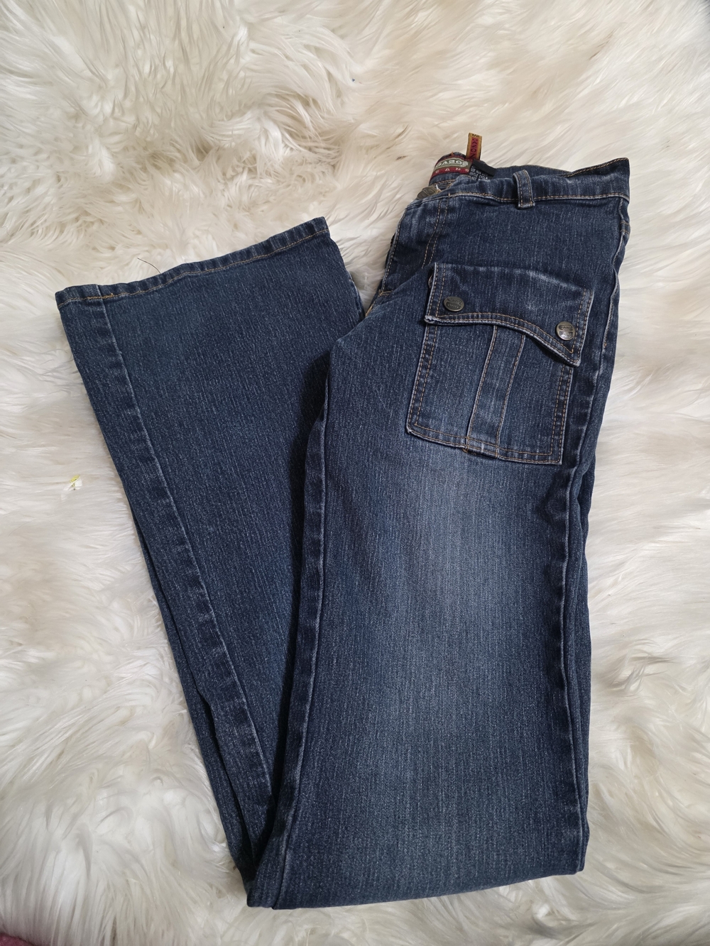 Women’s Dark Blue Boot Cut Jeans with Side Utility Pocket